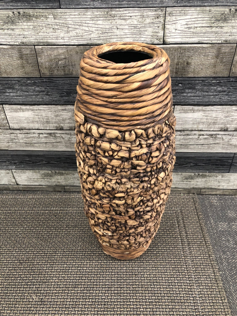 WOVEN RATTAN FLOOR VASE.
