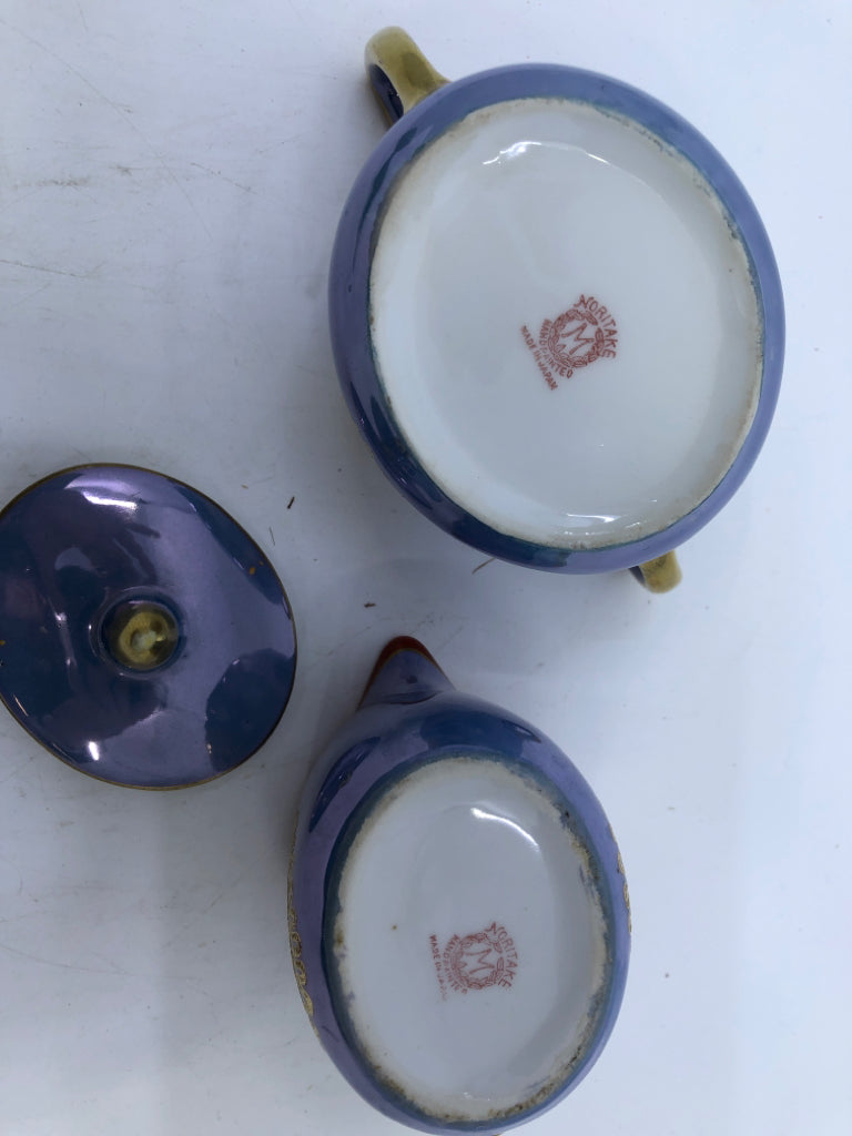 VTG BLUE AND ORANGE FLORAL W GOLD ACCENTS CREAMER AND SUGAR.