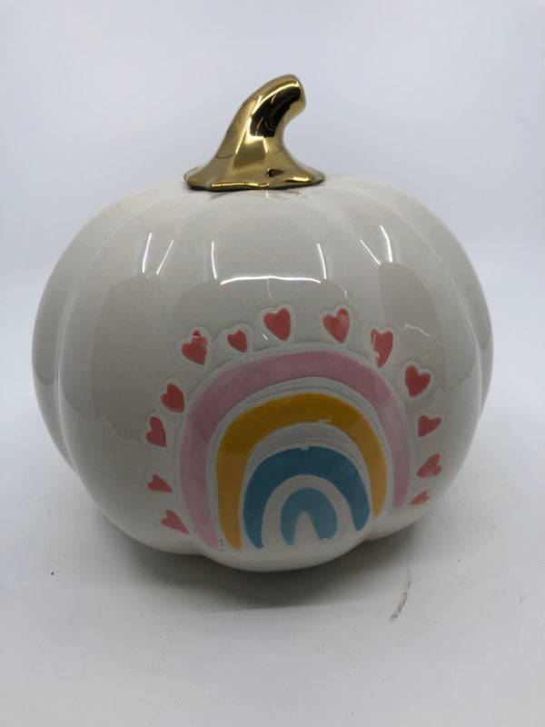 WHITE CERAMIC RAINBOW PUMPKIN.