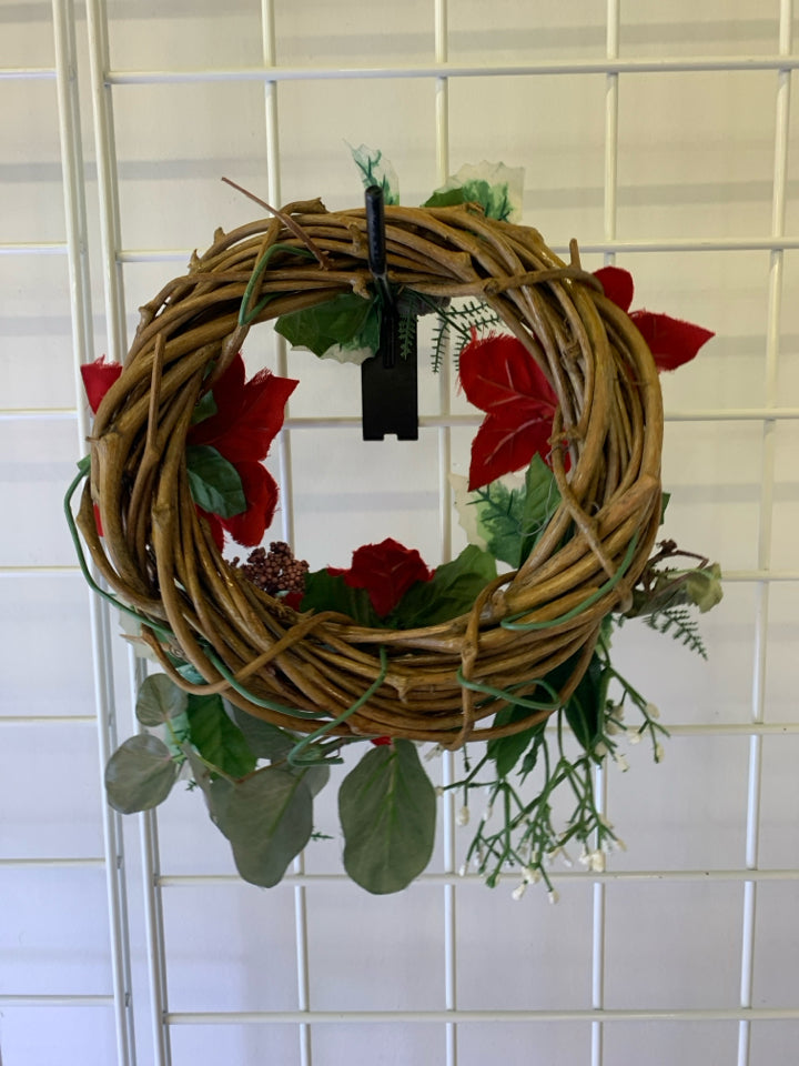 FAUX POINSETTIA SMALL WREATH.