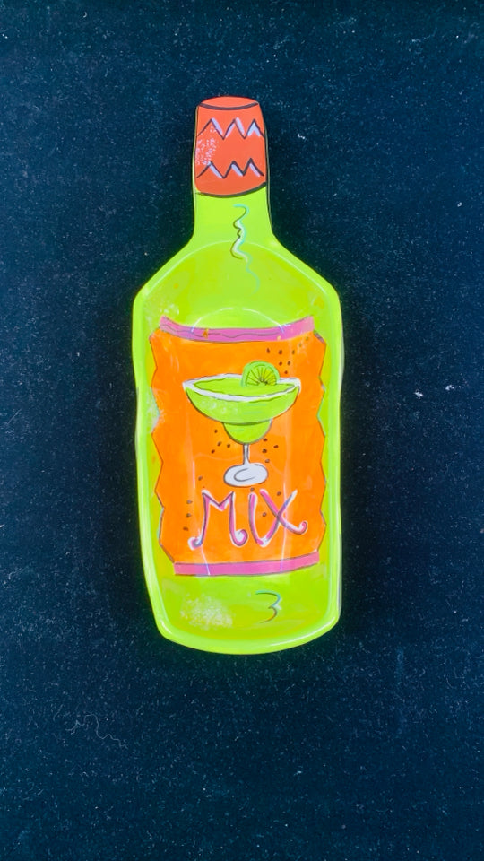 GREEN PAINTED BOTTLE SHAPED SERVING BOWL.