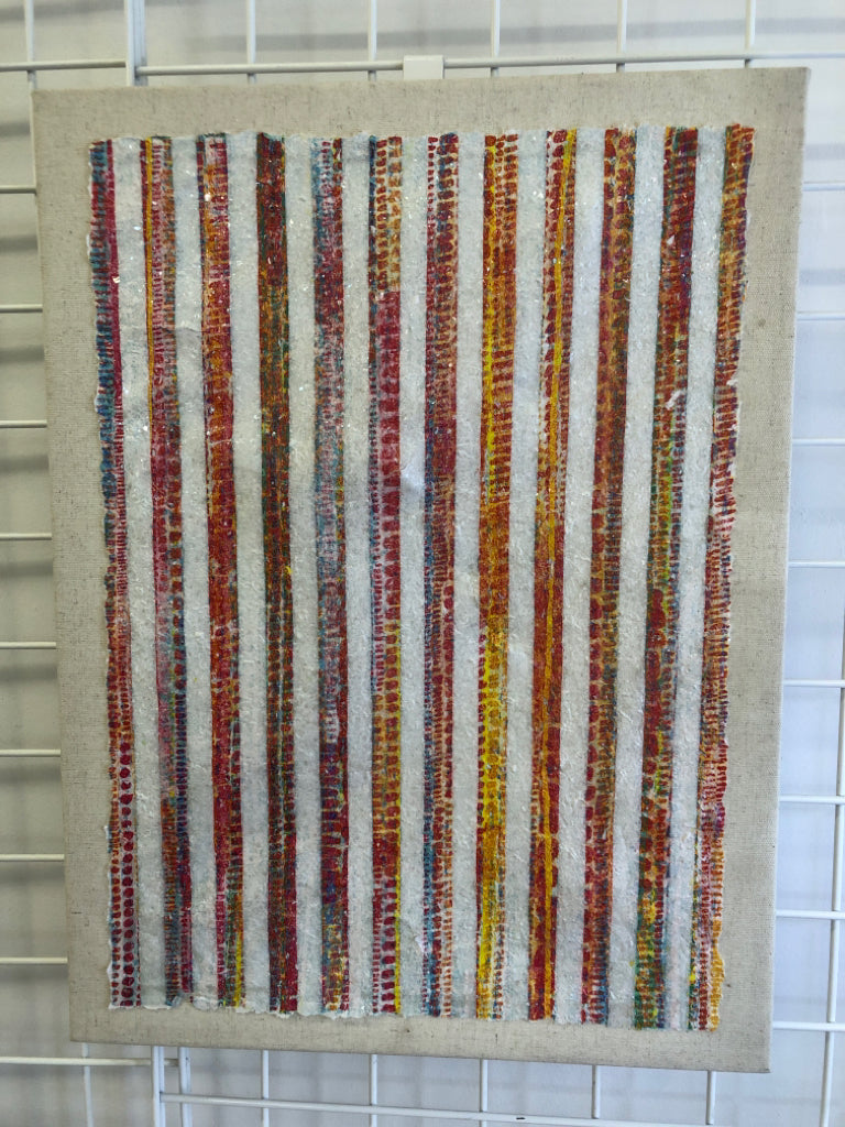 GLITTER STRIPE TAN CANVAS WALL HANGING.