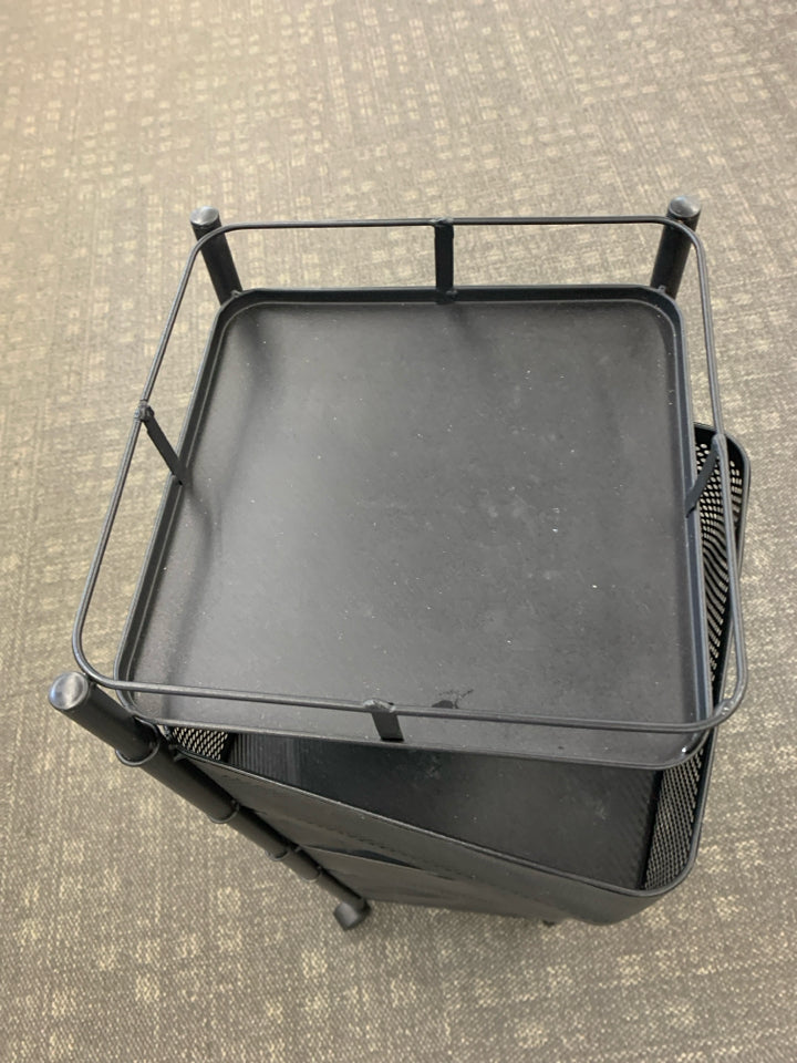 5-TIER BLACK ROLLING CART W/MOVING BINS.