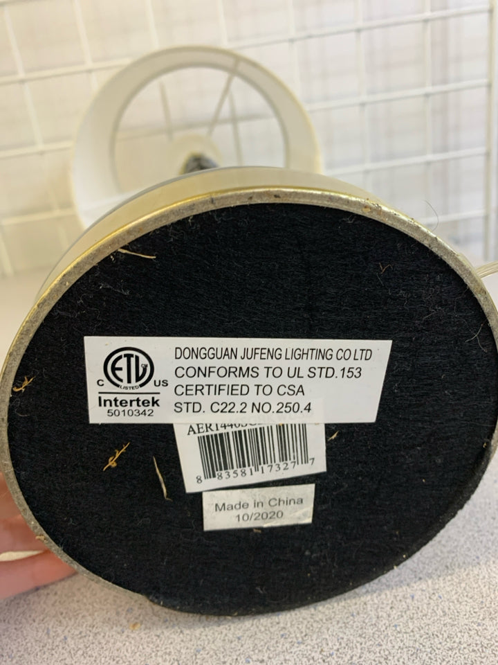 BLACK GOLD BASE LAMP W/WHITE SHADE.