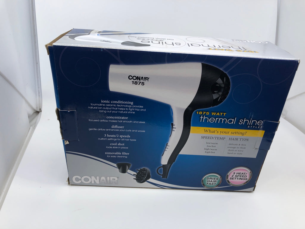 NIB WHITE THERMAL SHINE CONAIR BLOW DRYER.