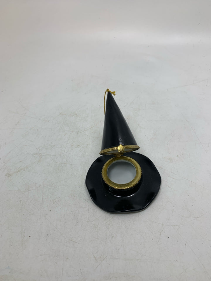 BLACK WITCH HAT CERAMIC TRINKET BOX ORNAMENT.