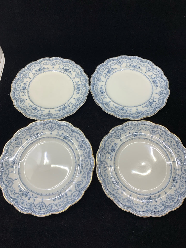 4 VTG BLUE AND WHITE SCALLOP EDGE PLATES.