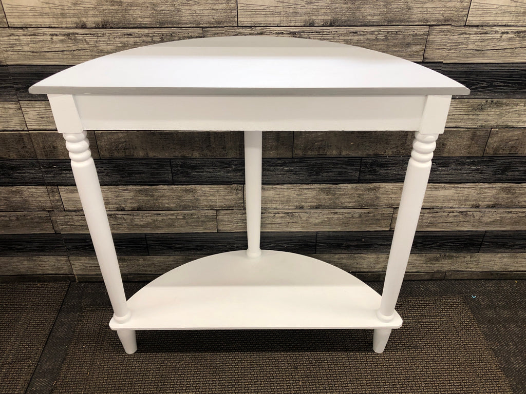 WHITE W GREY HALF MOON TABLE W BOTTOM STORAGE.
