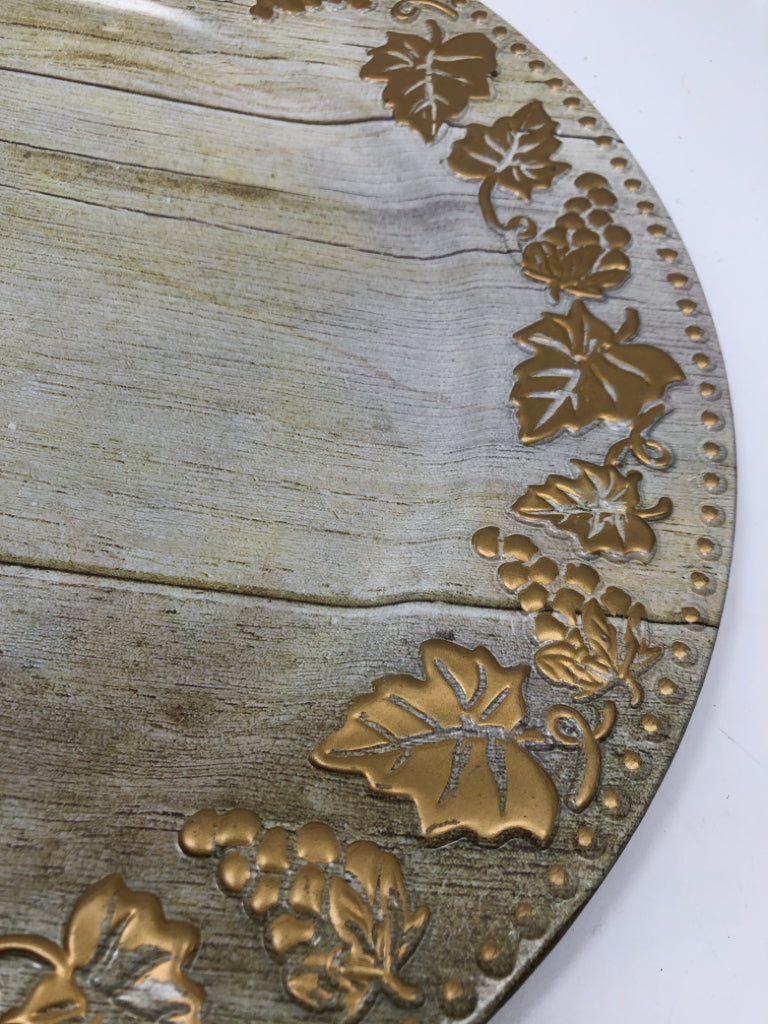MELAMINE GOLD LEAF SERVING PLATE.