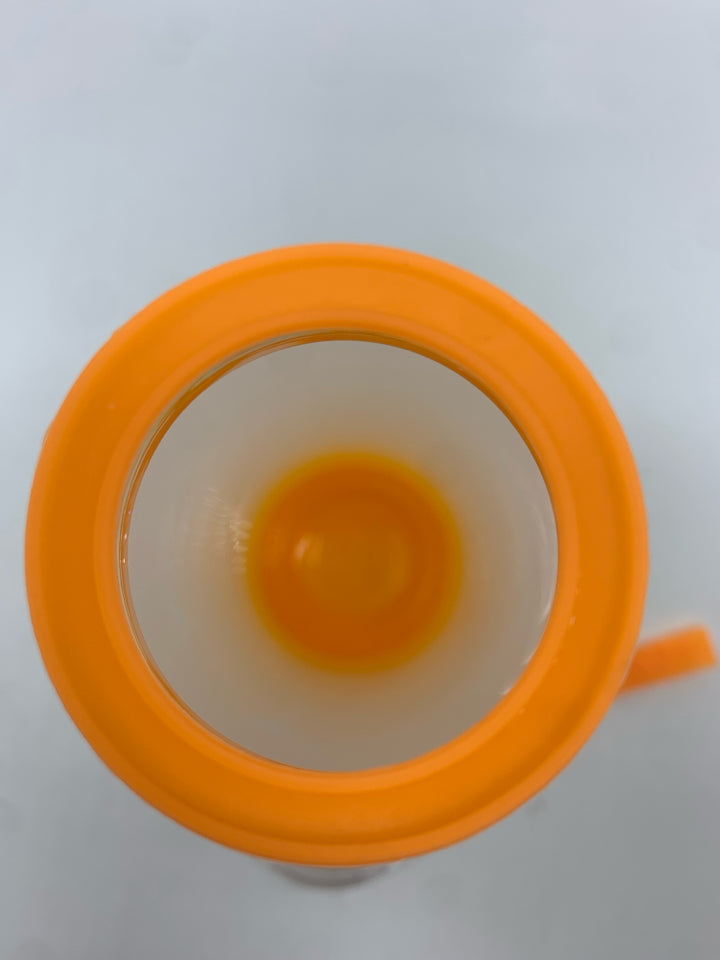 NIB FROSTED ORANGE GLASS TRAVEL CUP.