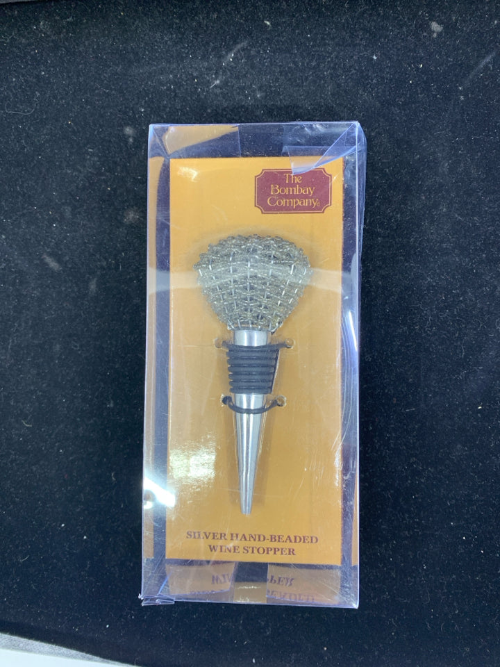 NIB SILVER BEADED WINE STOPPER.