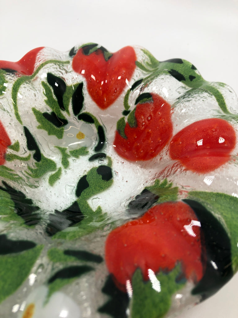 STRAWBERRY BOWL W/RUFFLE EDGE- FUSED GLASS.