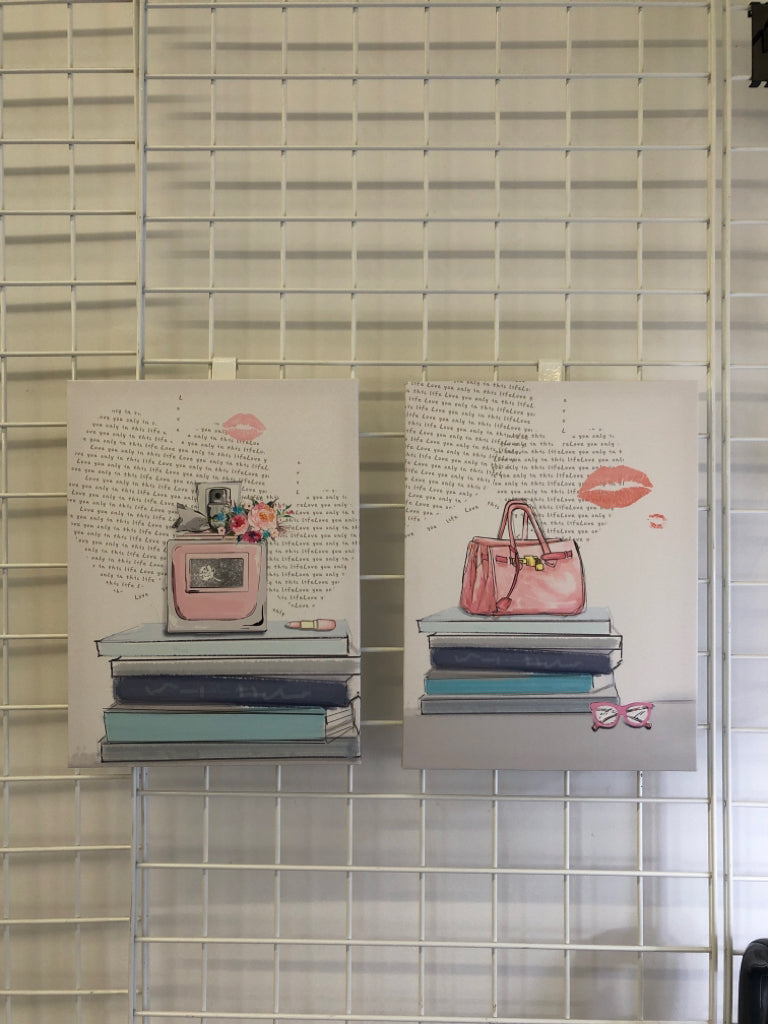 2- PERFUME + PURSE CANVAS WALL ART.