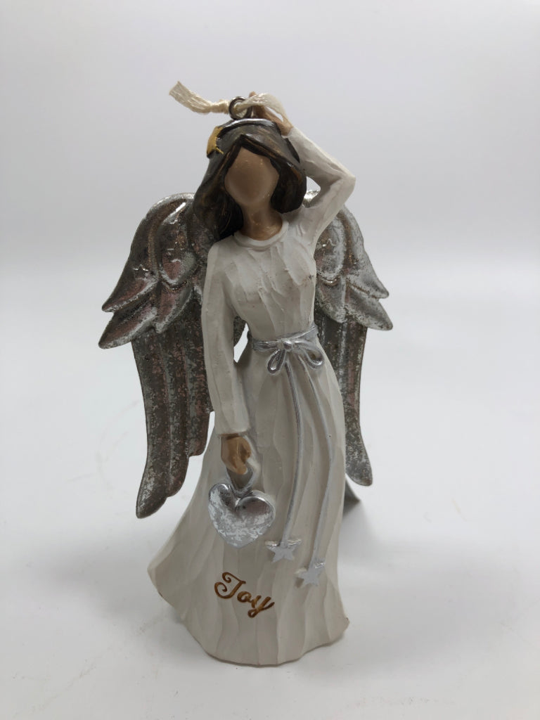 NWT WHITE ANGEL ORNAMENT SILVER WINGS "JOY".