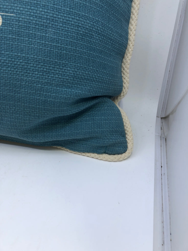 TEAL BLESSED W/FLORALS ACCENT PILLOW.