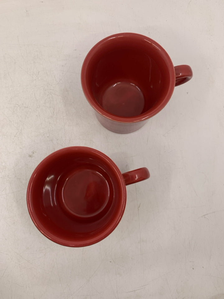 2 RED O-RING HANDLE MUGS.