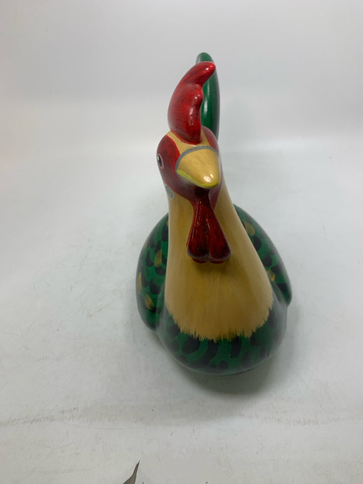 PAINTED SITTING ROOSTER COIN BANK.