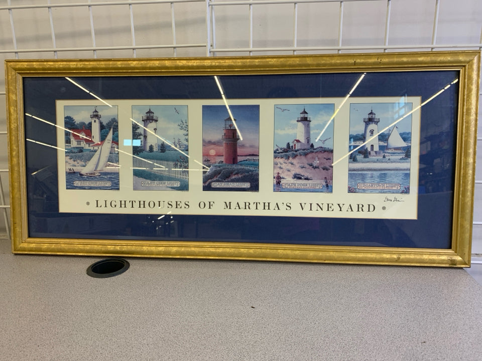 MULTIPLE LIGHT HOUSES- MARTHA'S VINEYARD FRAMED PRINT.