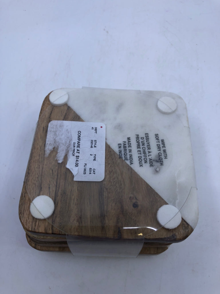 NIP MARBLE/WOOD COASTER SET.