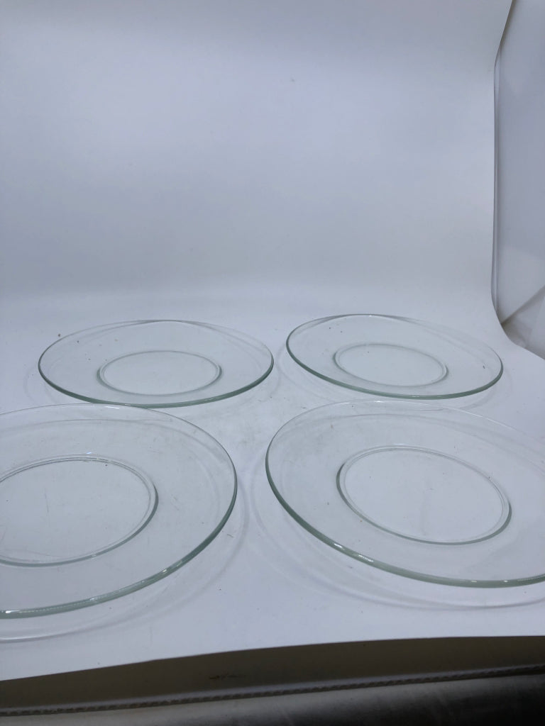 4 GLASS DESSERT PLATES.