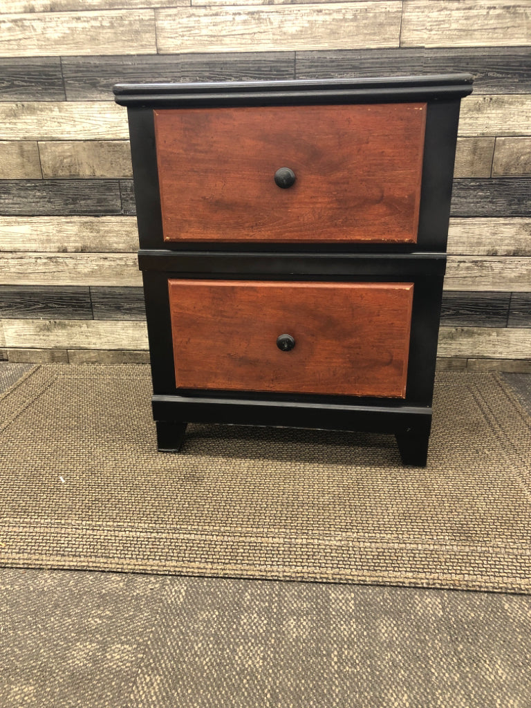 BLACK CHERRY WOOD 2 DRAWER NIGHT STAND.