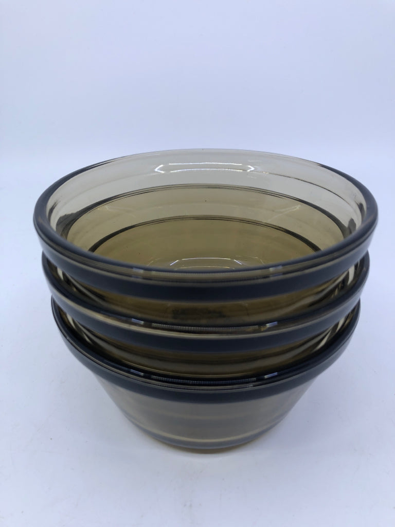 3 ANCHOR HOCKING BROWN SAUCE CUPS.