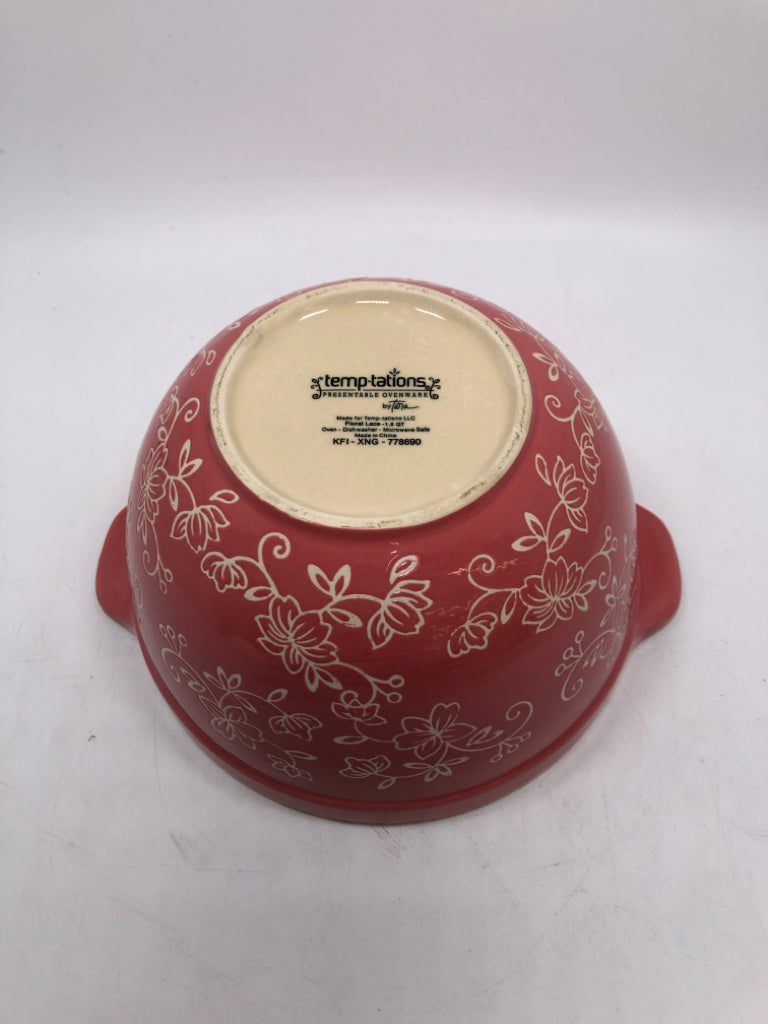 PINK FLORAL LACE BOWL W/PLASTIC LID.