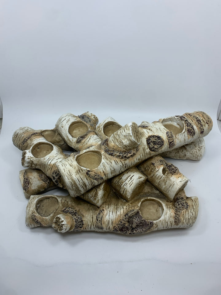 STACKED BIRCH LOG CANDLE HOLDER DECOR.