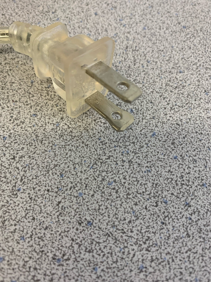 WHITE DISTRESSED ZIGZAG LAMP W/ GREY SHADE.