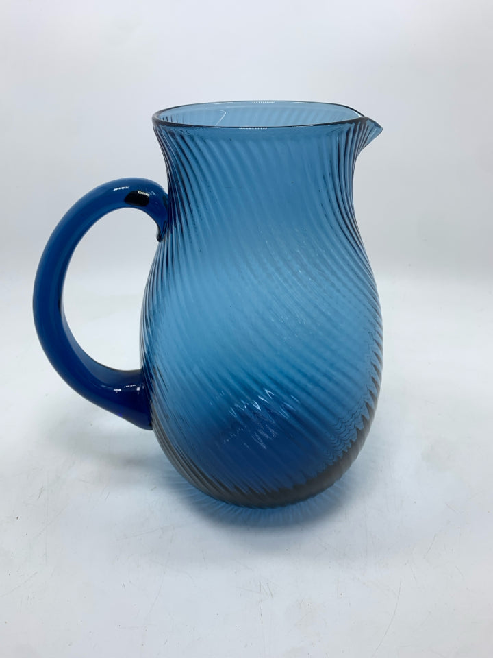 SWIRL PITCHER BLUE GLASS.