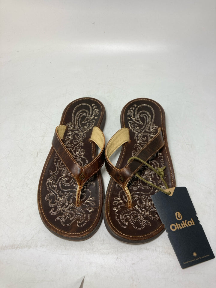Olukai Panilo Leather Flip FLop Sandals
