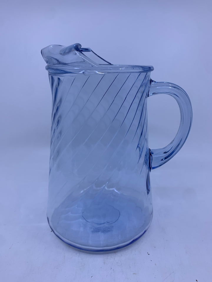 LIGHT BLUE RIBBED PITCHER W ICE LIP.