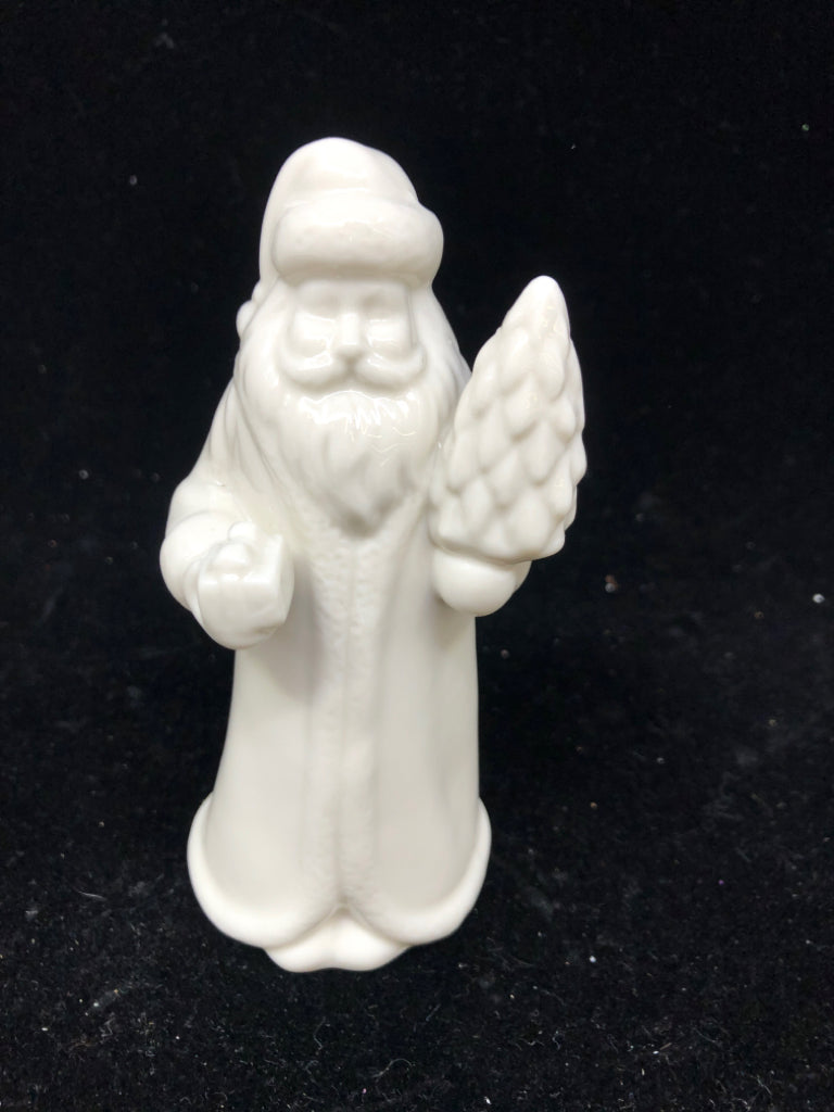WHITE CERAMIC SANTA FIGURINE.