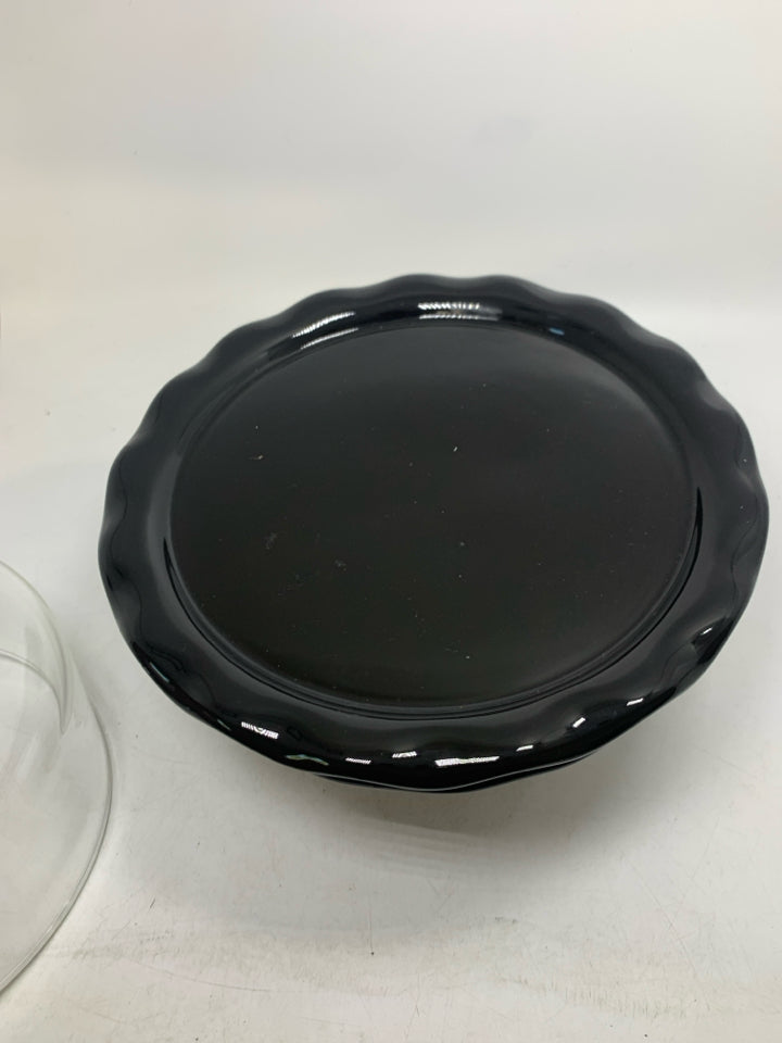 2 PC CERAMIC CAKE STAND W/ GLASS DOME DAZZLED HANDLE.