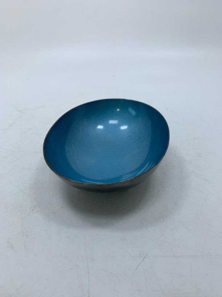 VTG BLUE ENAMEL SILVERPLATED OVAL CATCH ALL DISH REED & BARTON.