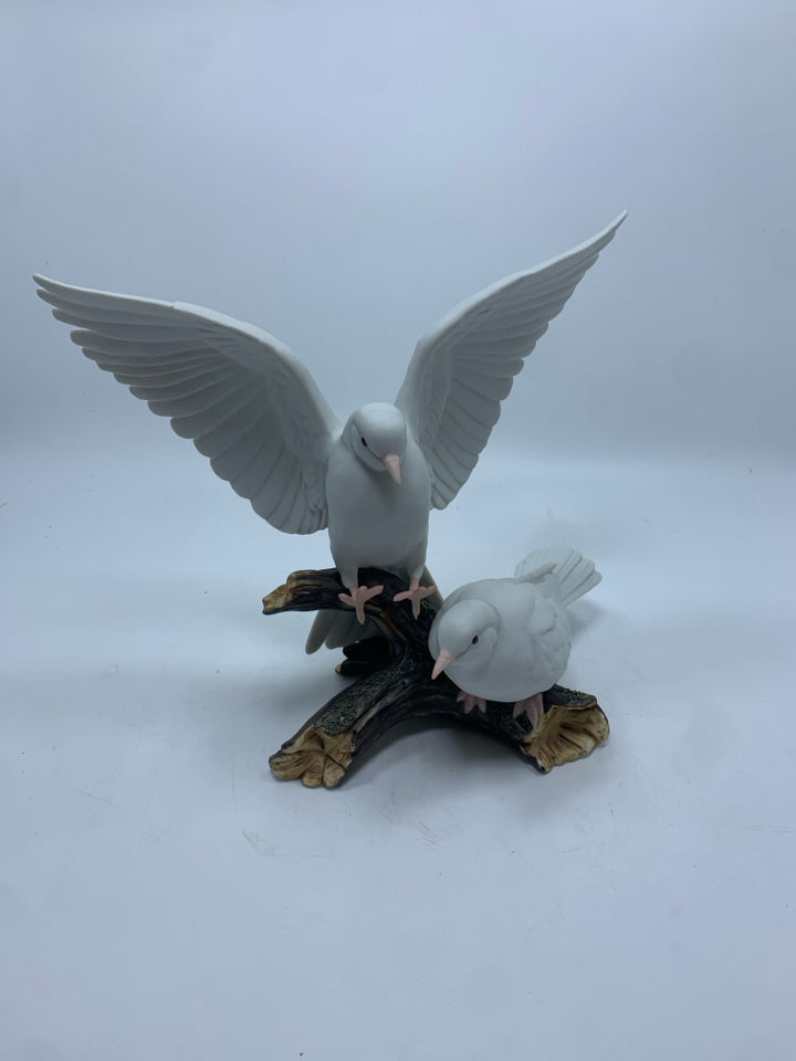 WHITE DOVES ON BRANCH PORCELAIN FIGURINE.
