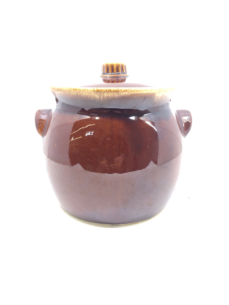 VTG BROWN DRIP OVEN PROOF BEAN POT W LID.