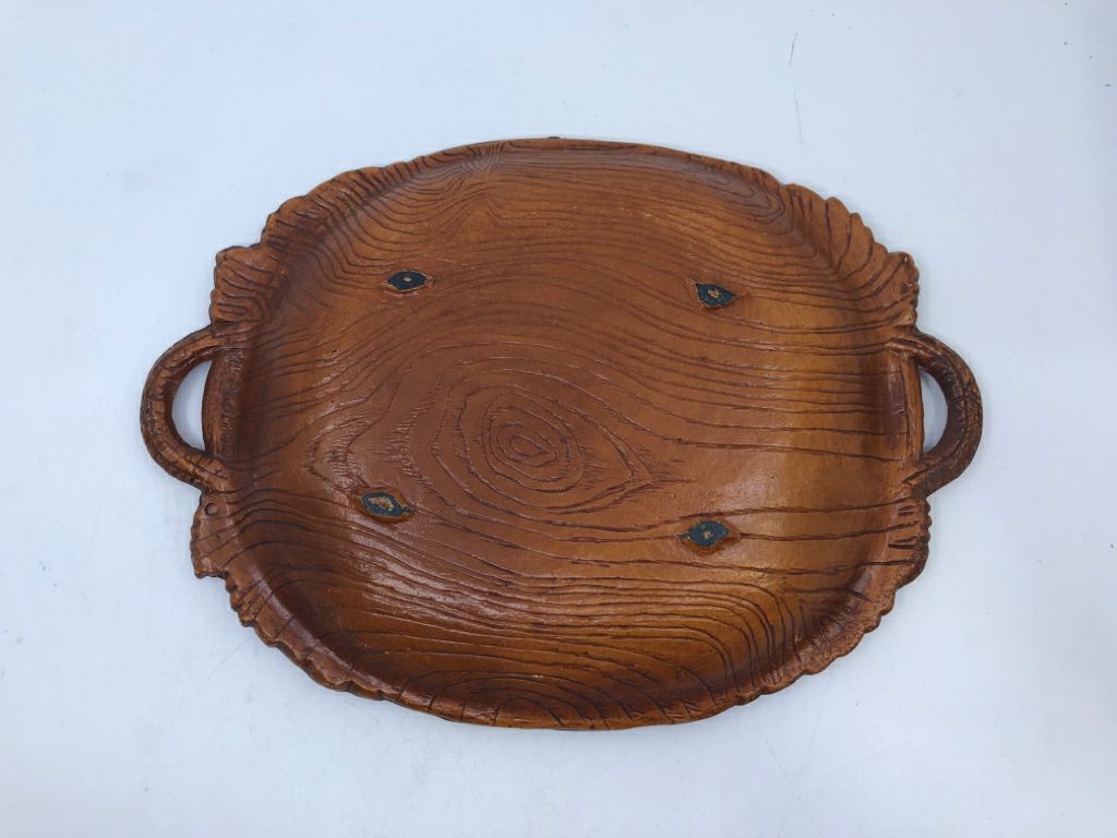 VTG PLASTIC CARVED TRAY W HANDLES.