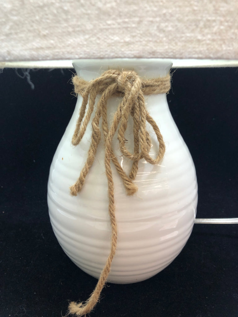 TWINE BOW LAMP W/CANVAS SHADE.