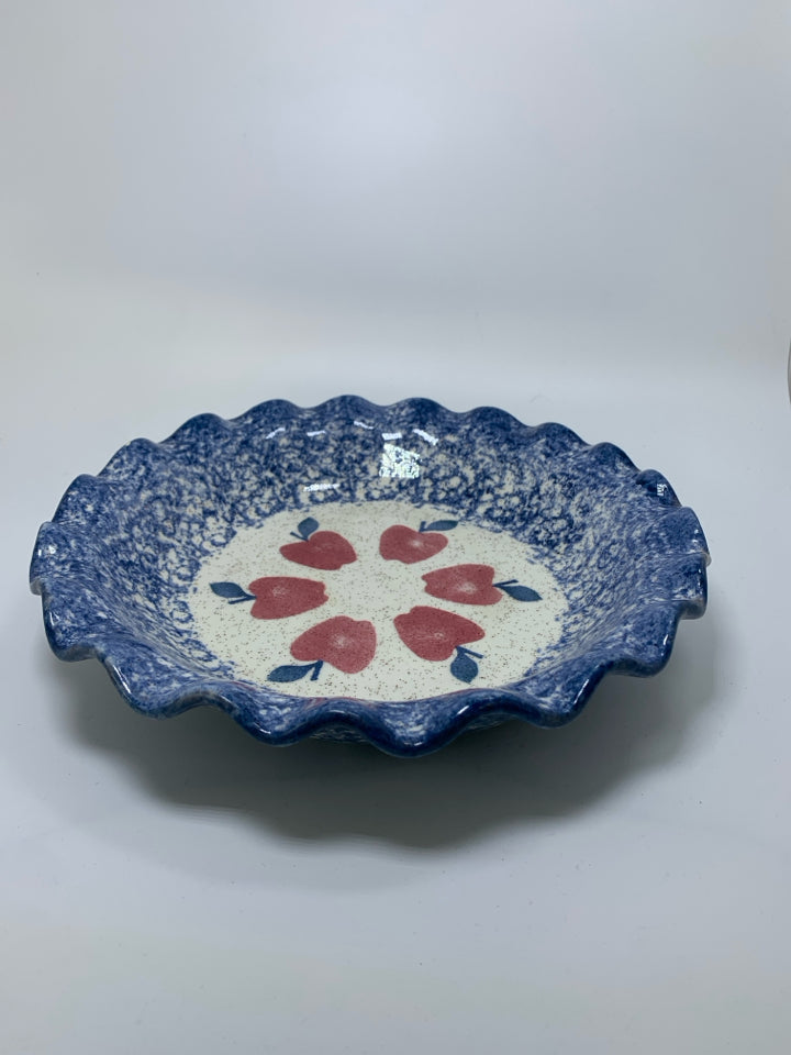 VTG BLUE SPONGE RUFFLED EDGE PIE PLATE.