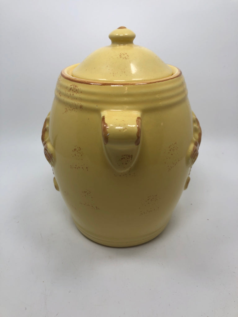 YELLOW W/RED DISTRESS JAR W/LID.