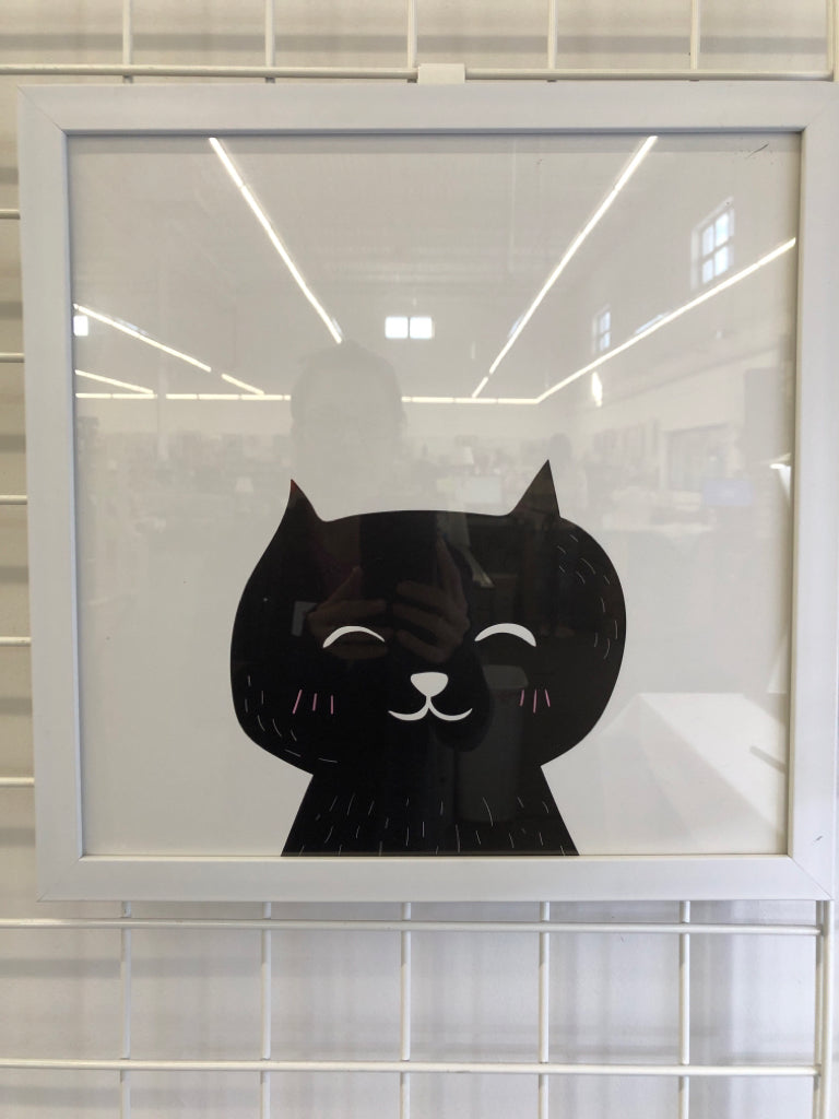 BLACK CAT IN WHITE FRAME WALL ART.