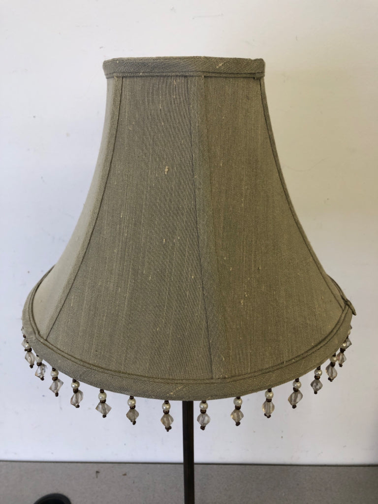 BROWN METAL BASE FRAME W/TAN BEADED FRAME.