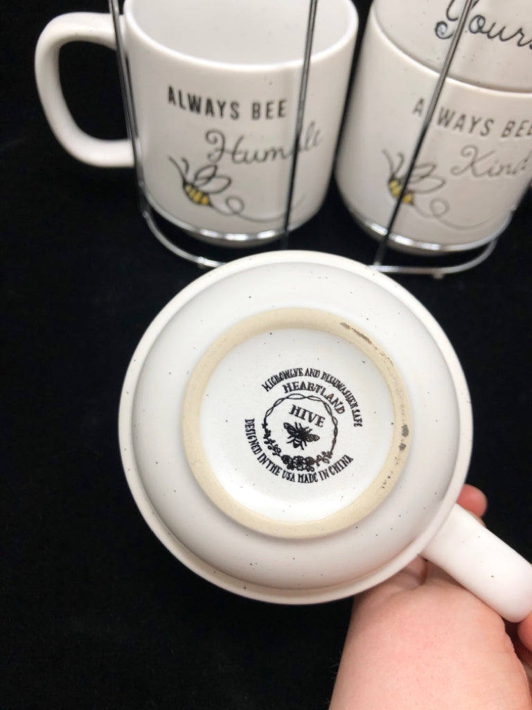 4PC "ALWAYS BEE" MUGS IN METAL FRAME.