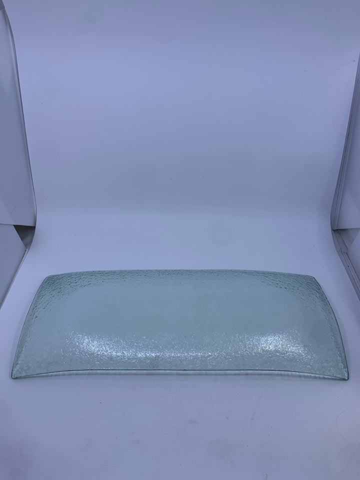 CLEAR GREEN GLASS CRACKLE PLATTER.