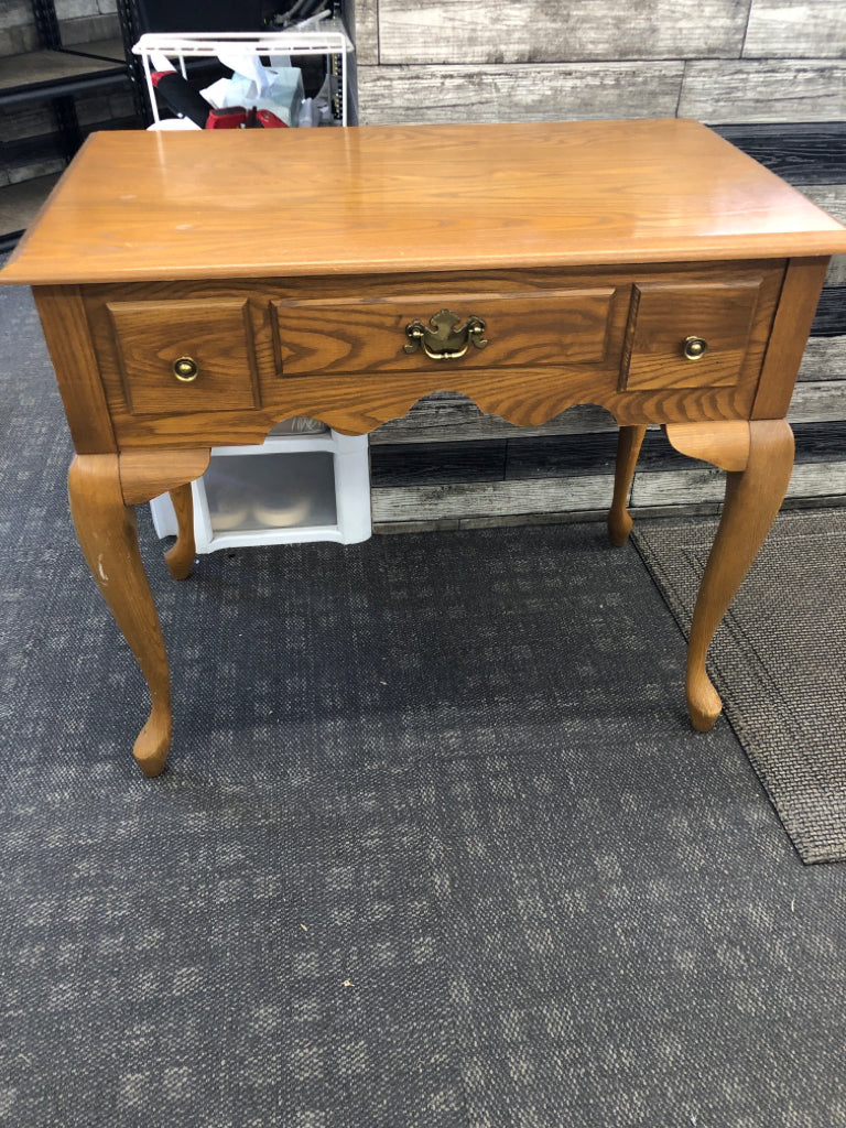 WOOD SOFA/ CONSOLE TABLE W/ DRAWER.