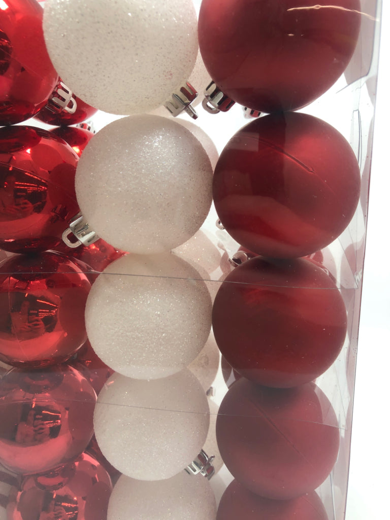 NIP 50PC RED/WHITE ORNAMENTS.
