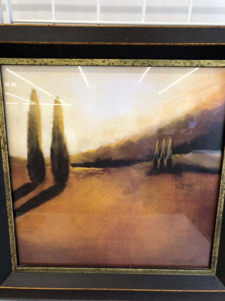 TUSCANY VALLEY 2 TALL SHRUBS FRAMED PRINT.