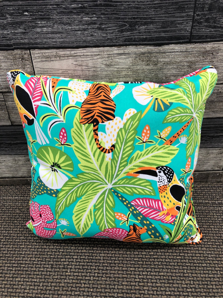 COLORFUL TIGER & PALM TREE PILLOW.