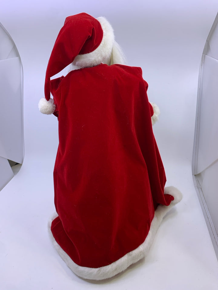 VTG RED SANTA CLAUS HOLDING HOLLY & GOLD GARLAND.